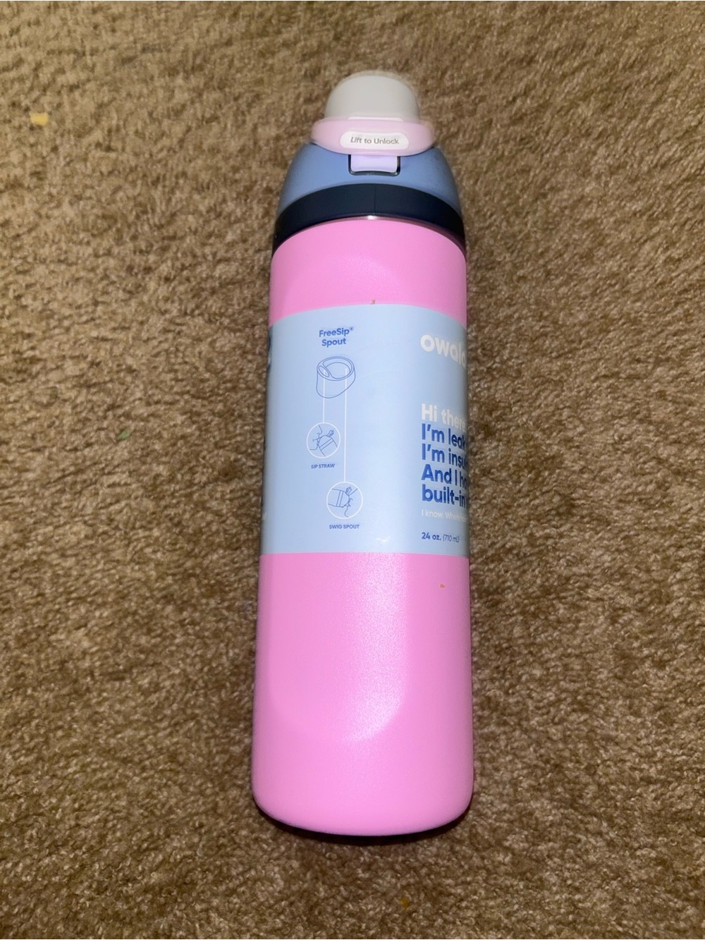 Owala Pink Insulated Water Bottle with Leak‑Resistant Spout